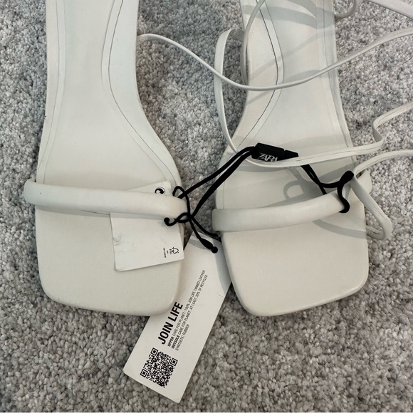 NWT Zara White Square Toe Wrap Heeled Sandals - Picture 14 of 14